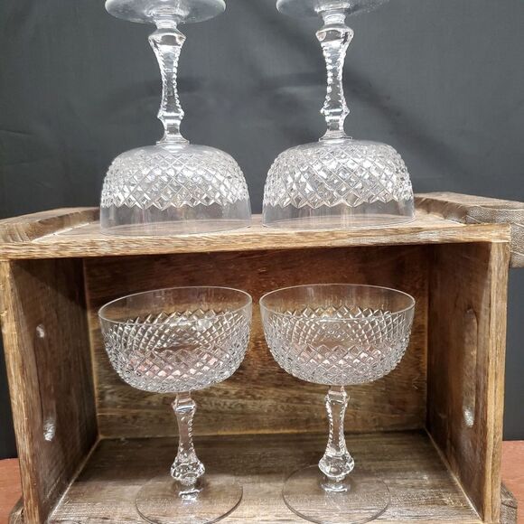 Vintage PARMA by Josair Diamond Cut Stemware Champagne Sherbet Glasses - Picture 9 of 14